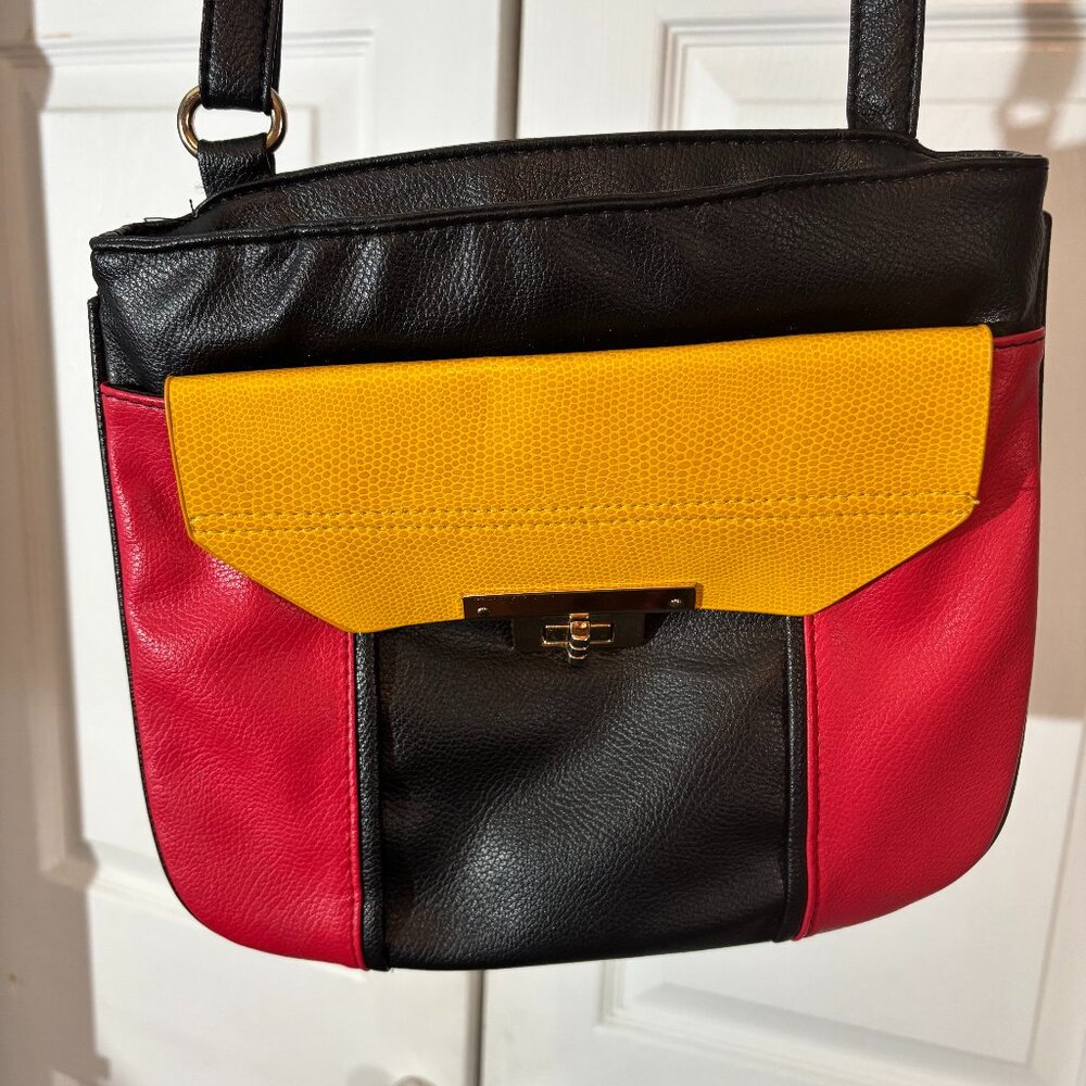 LR Lisa Renee Leather Purse Shoulder Multi Color Clasp Zip Pockets